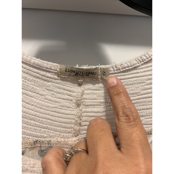 Lungo Larno Made in Italy Tan Floral Linen Cotton Cap Sleeve Top Shirt Size 1X - Picture 3 of 4